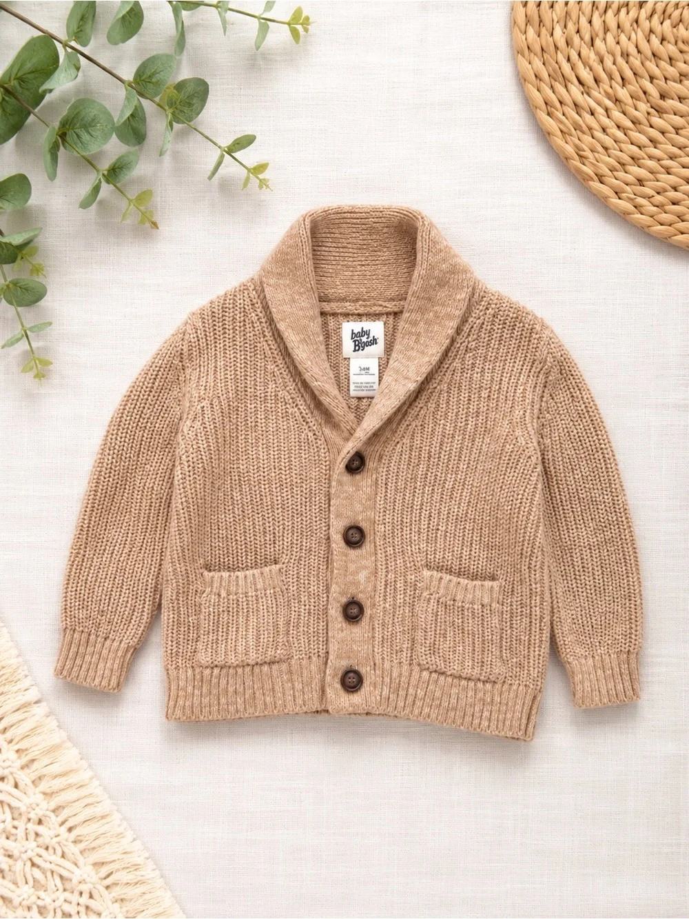 New OshKosh B'gosh Shawl Collar Knit Cardigan in Camel Brown 9 Months Baby Boy